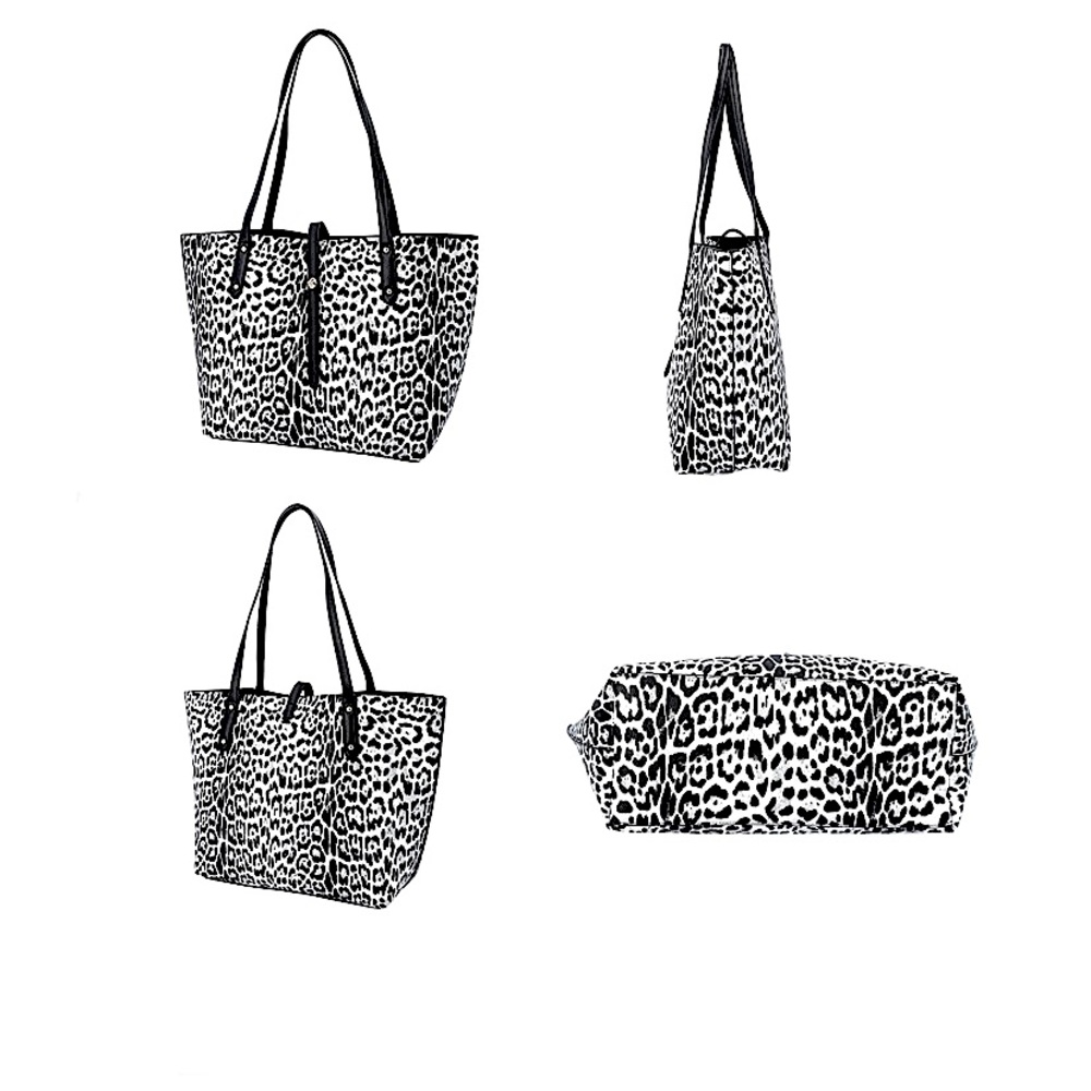 BLACK & WHITE LEOPARD PATTERN FAUX LEATHER BAG